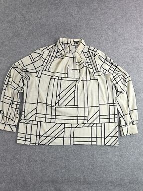 Express Cream and Black Geometric Print Long Sleeve Shirt Blouse XL Women's